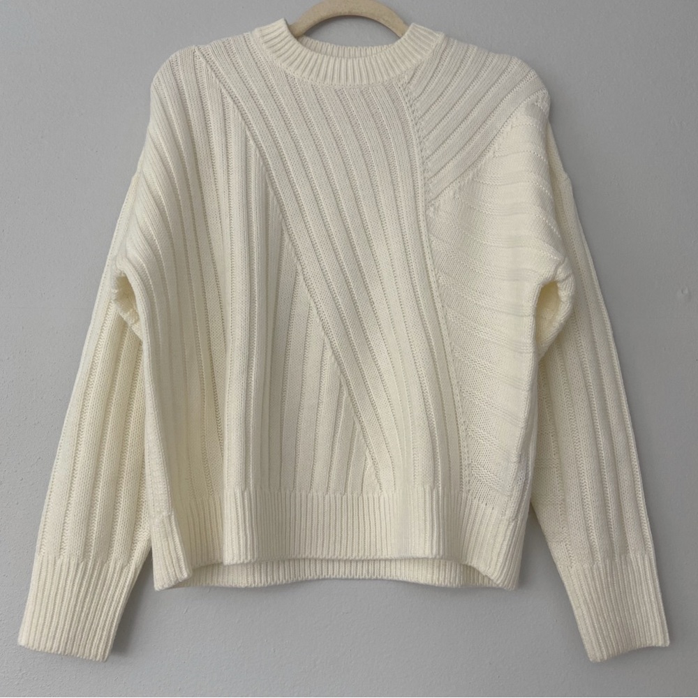 Topshop Ivory Ribbed Asymmetrical Knit Pullover Sweater